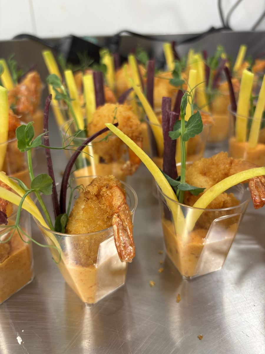 Cocktail cups with prawns